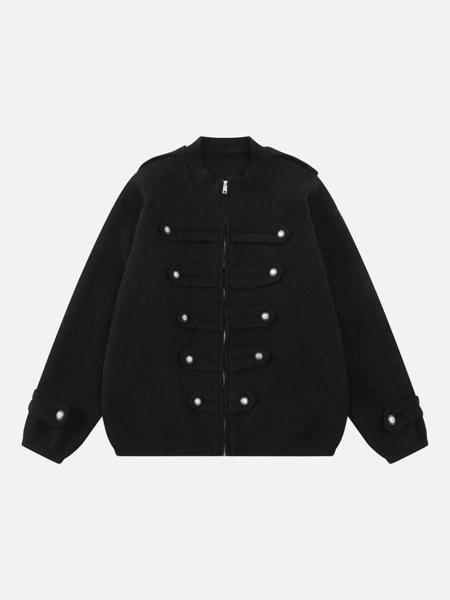 Double-Breasted Military Cardigan Sweater