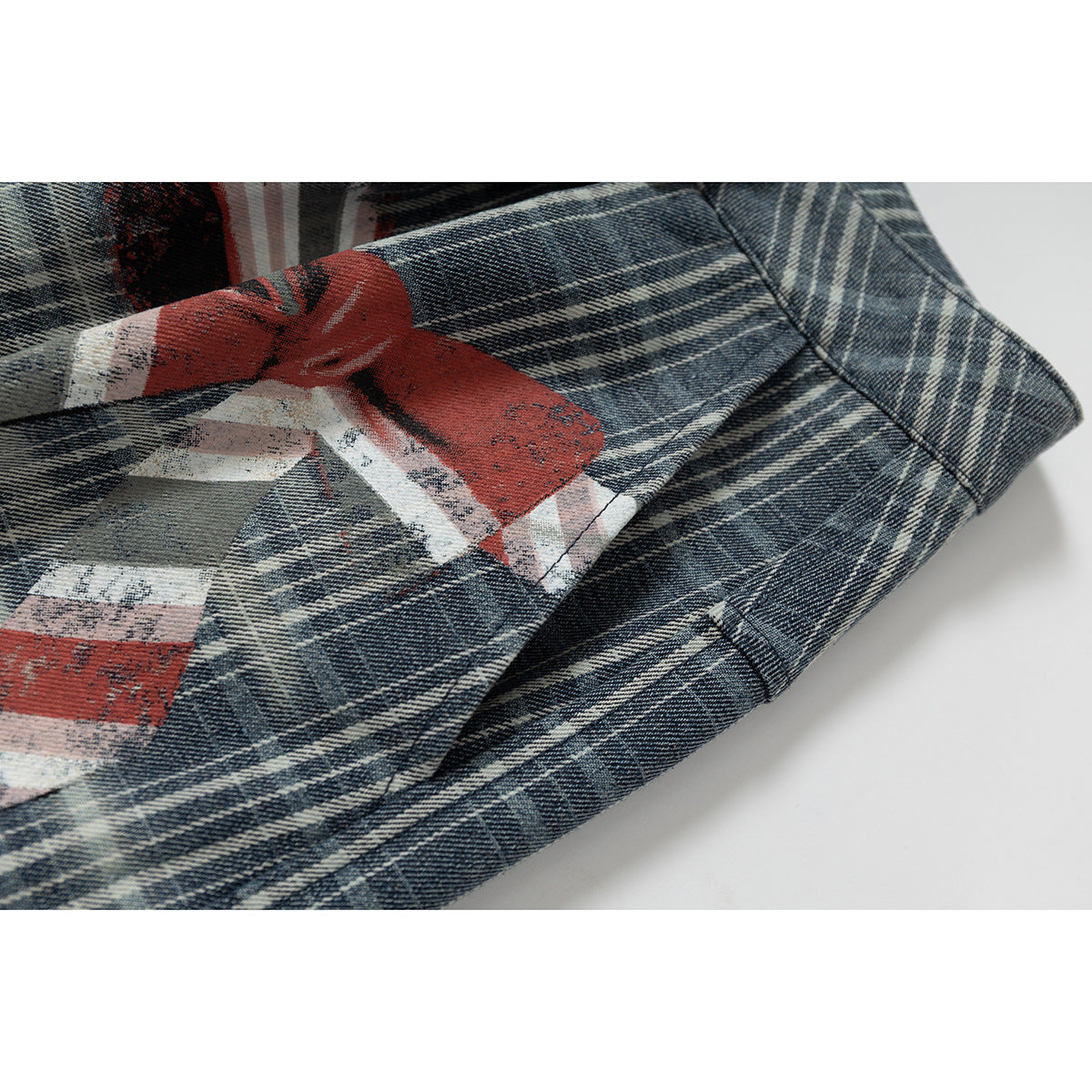 Faded Blue Plaid Wide-Leg Cropped Trousers