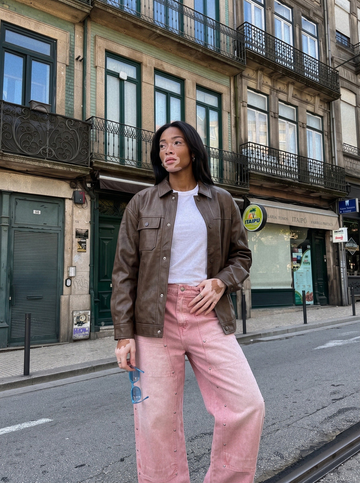 Faded Pink Wide-Leg Pants with Pockets