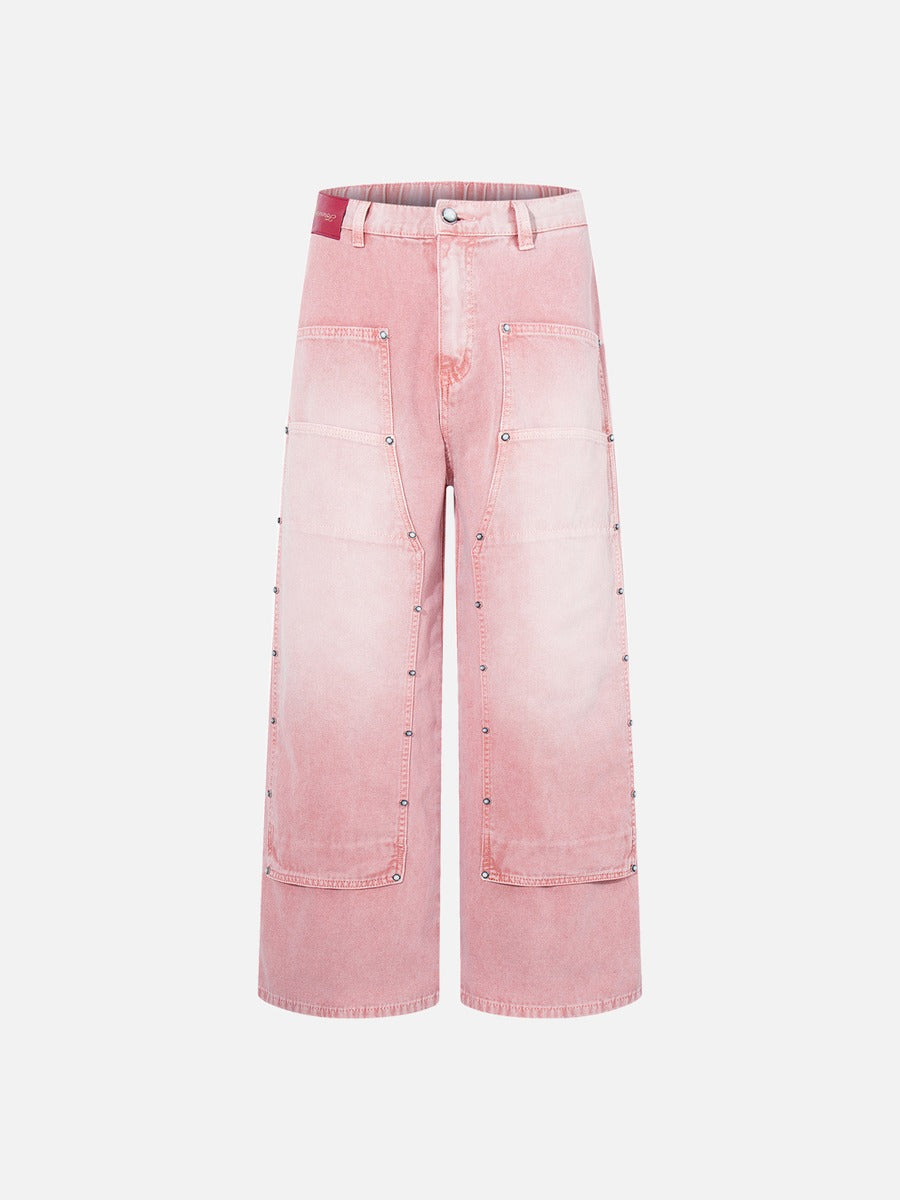 Faded Pink Wide-Leg Pants with Pockets