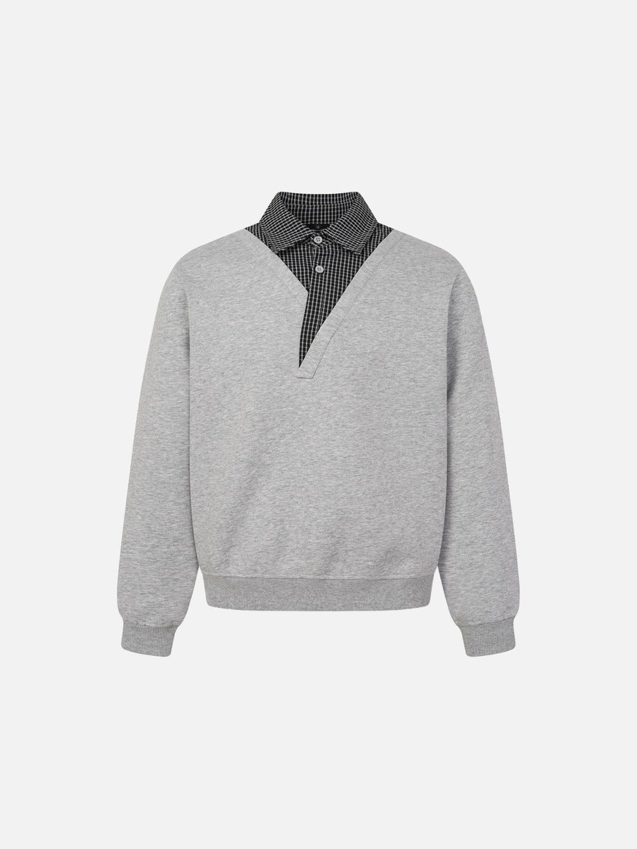 Faux Layered Black Gingham Pullover Sweatshirt