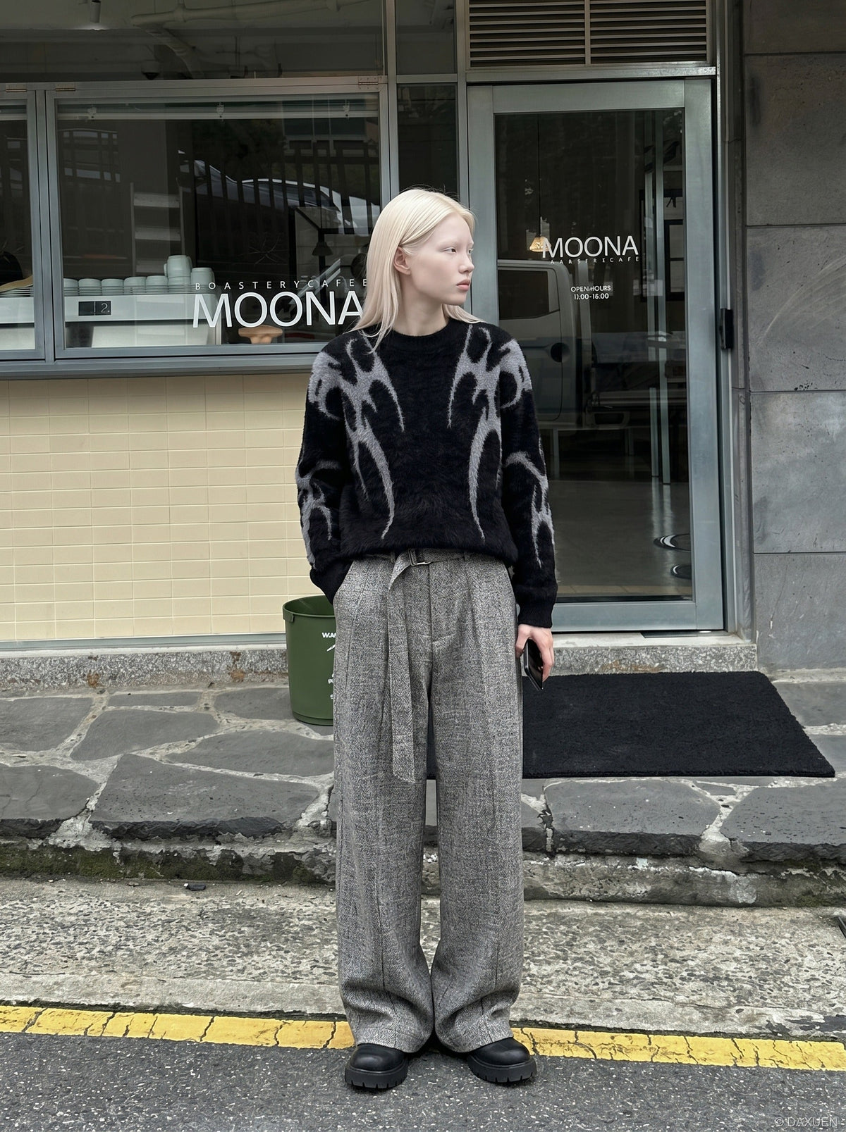 Faux Mink Abstract Pattern Crew Sweater