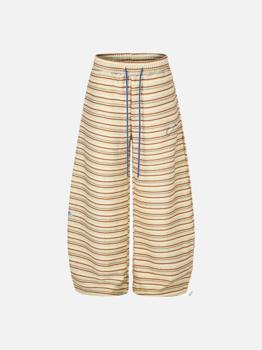 Horizontal Stripe Wide-Leg Trousers