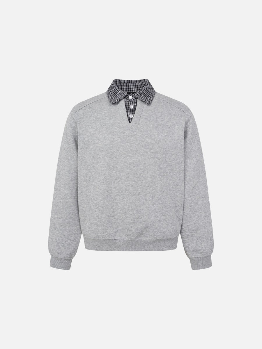 Layered Collar Check Long-Sleeve Sweatshirt