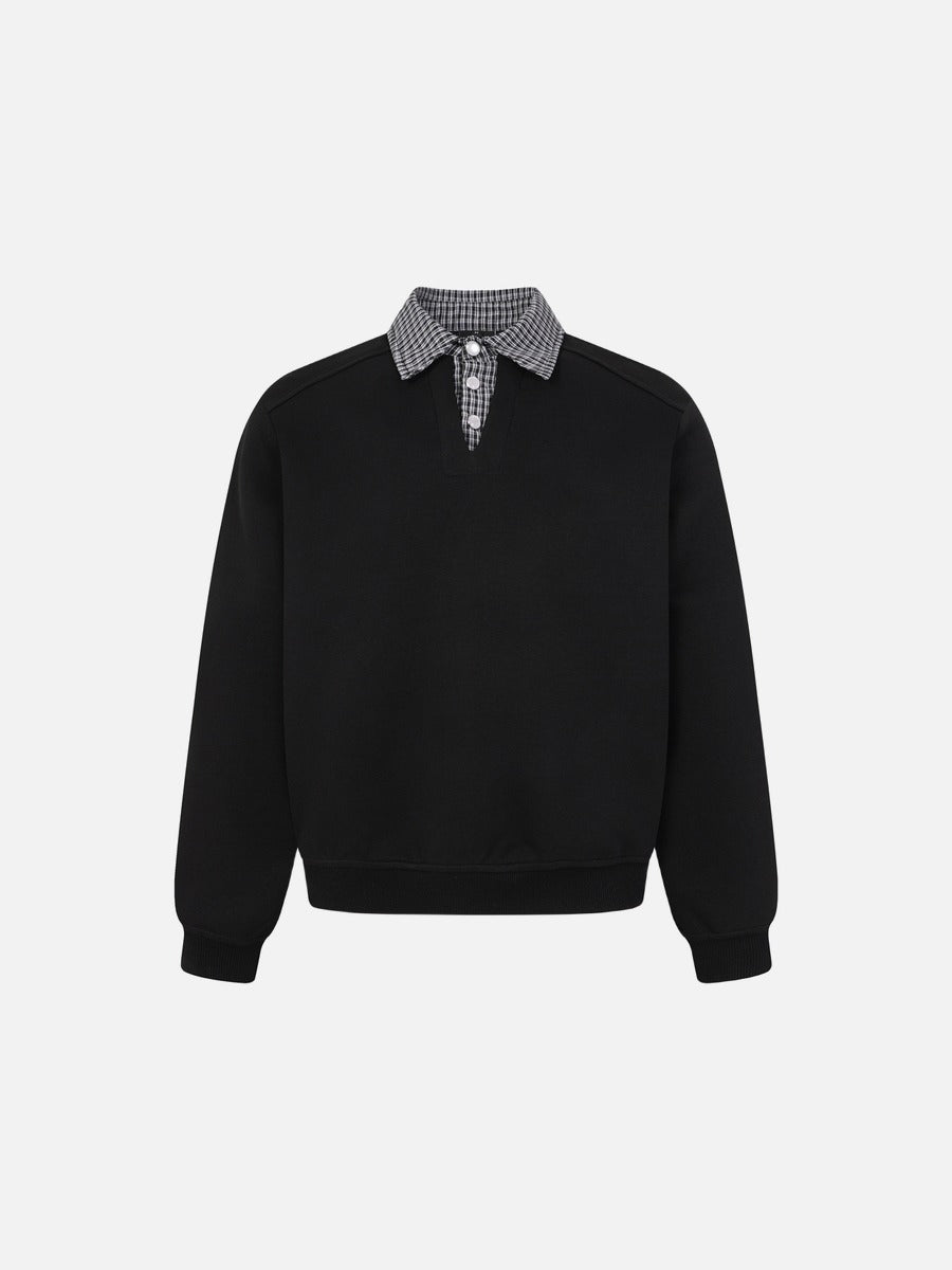Layered Collar Check Long-Sleeve Sweatshirt