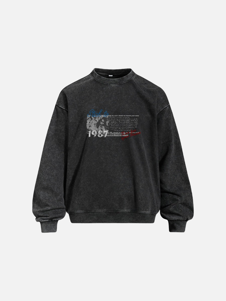 Light Blue Script Graphic Oversized Sweatshirt