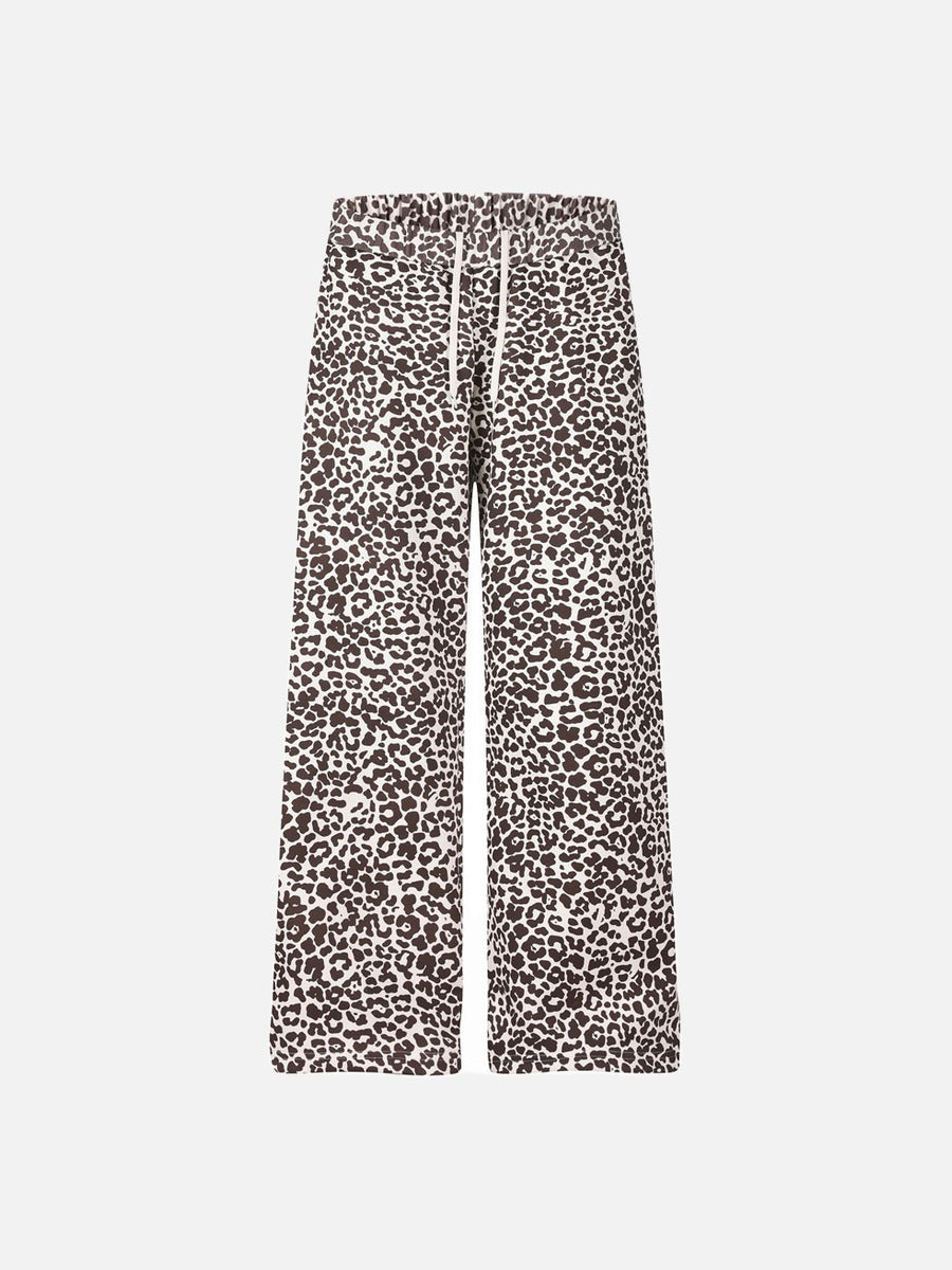 Light Pink Script Leopard Print Wide-Leg Pants