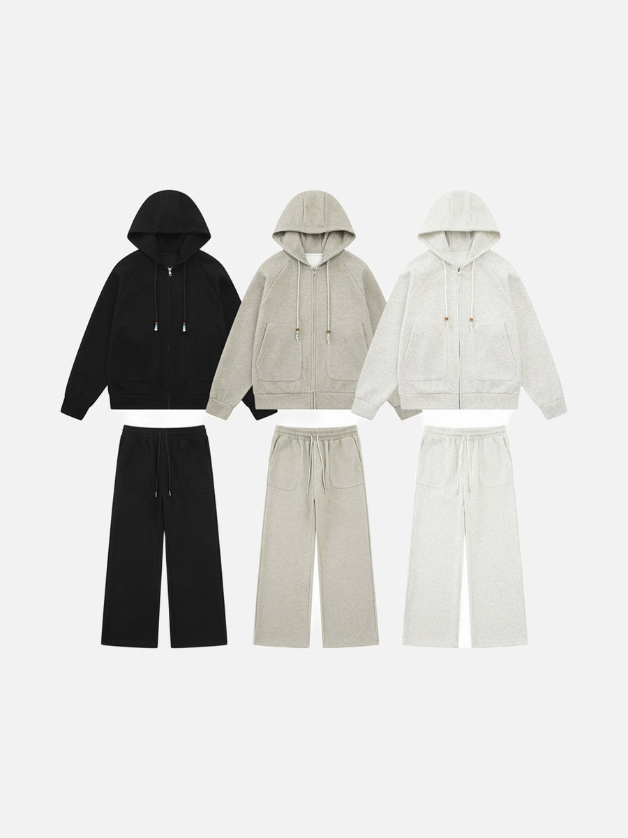 Marled Fleece Hooded Tracksuit Set