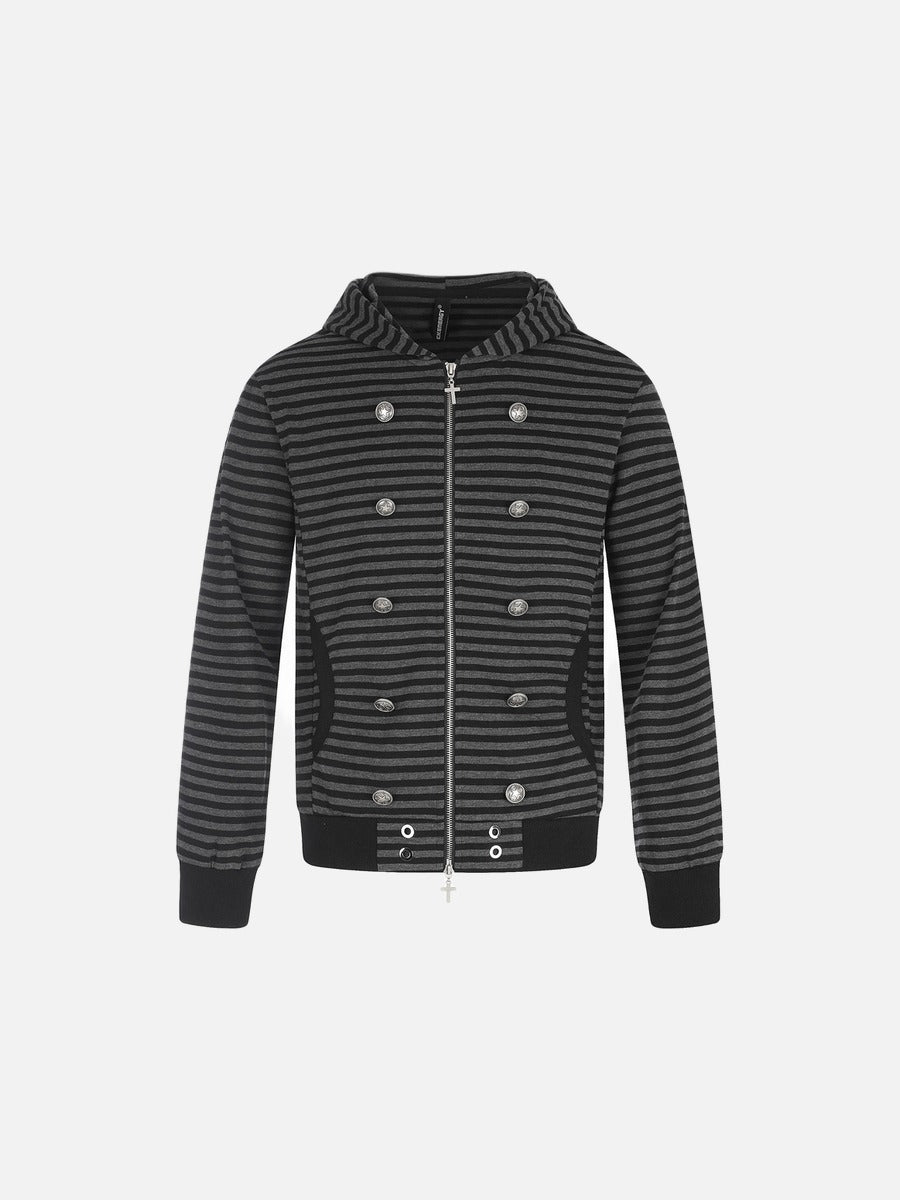 Metallic Studded Black and Grey Zip-Up Hoodie