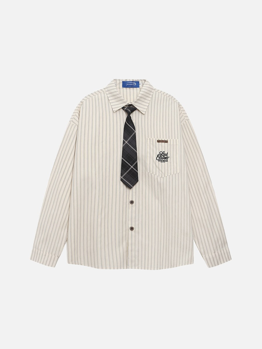 Plaid Tie Oversized Long-Sleeve Shirt