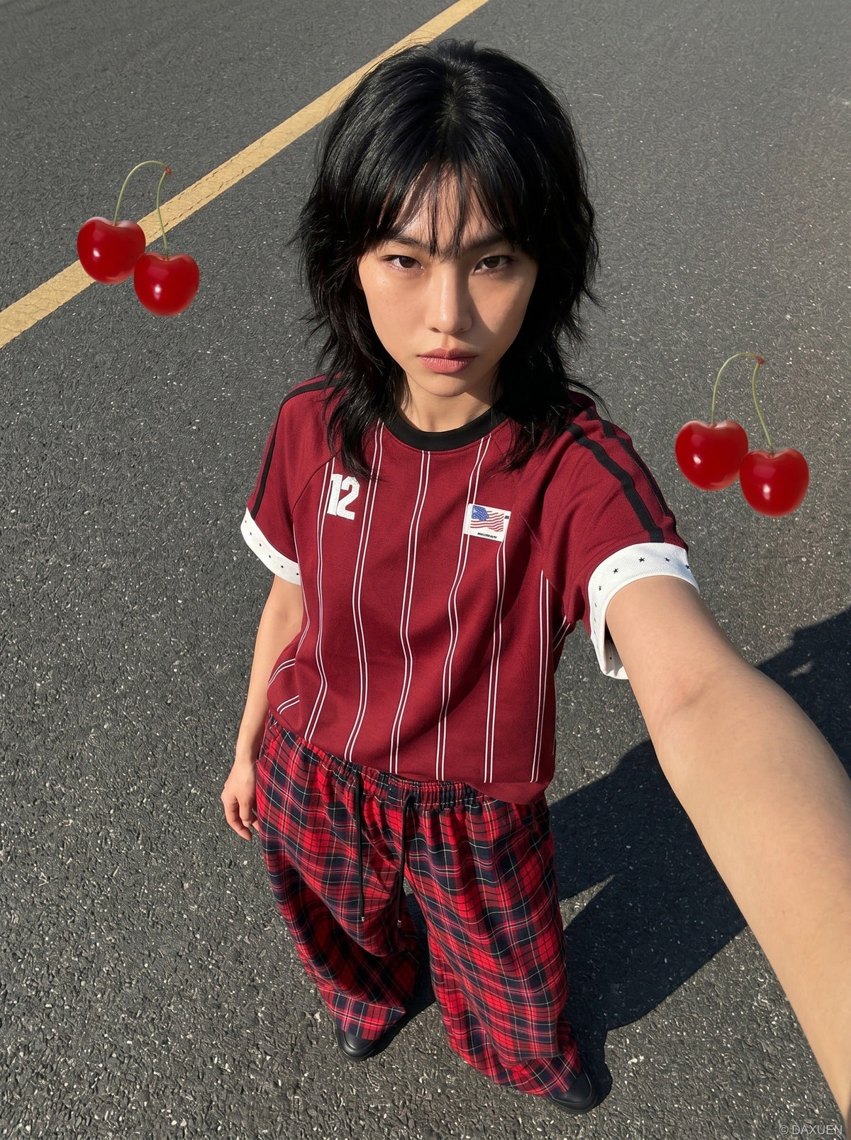 Red Plaid Wide-Leg Casual Pants