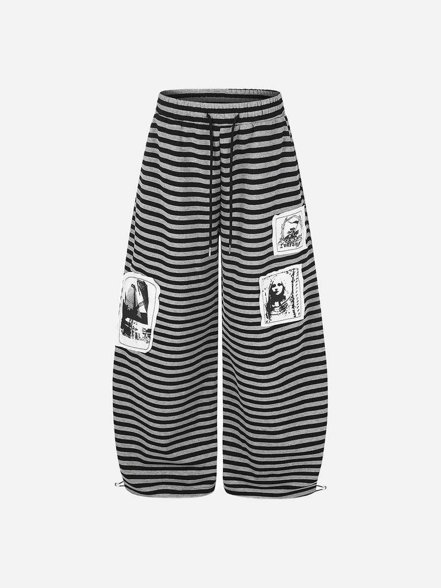 Skull and Structure Patch Wide-Leg Pants