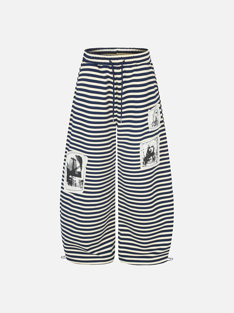 Skull and Structure Patch Wide-Leg Pants
