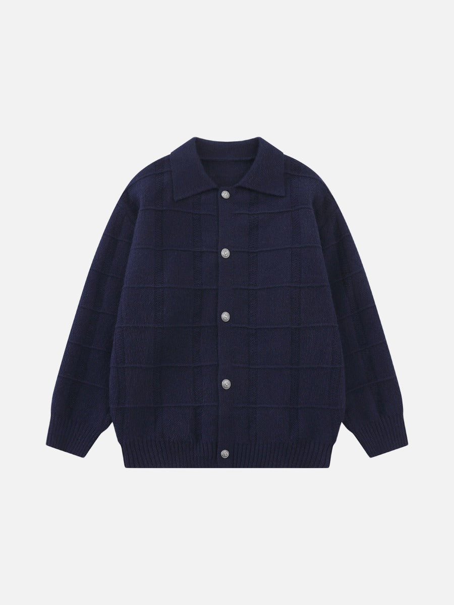 Textured Grid Pattern Long-Sleeve Cardigan