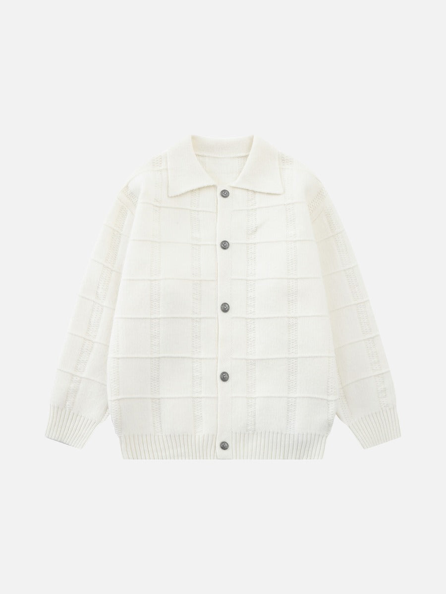Textured Grid Pattern Long-Sleeve Cardigan