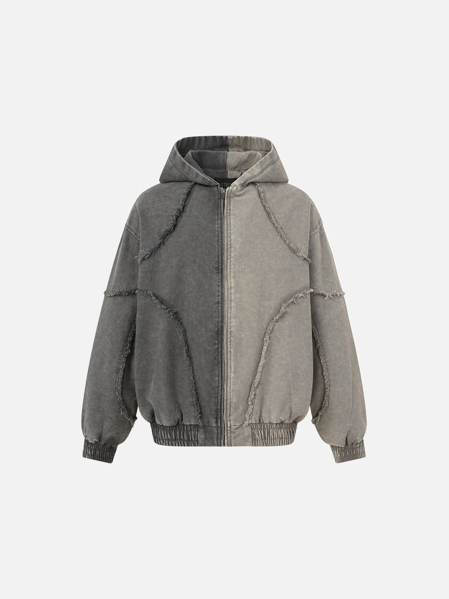 Two-Tone Color-Blocked Oversized Hooded Jacket