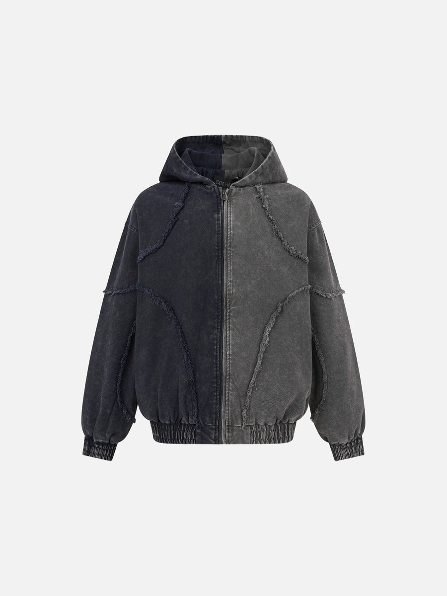 Two-Tone Color-Blocked Oversized Hooded Jacket