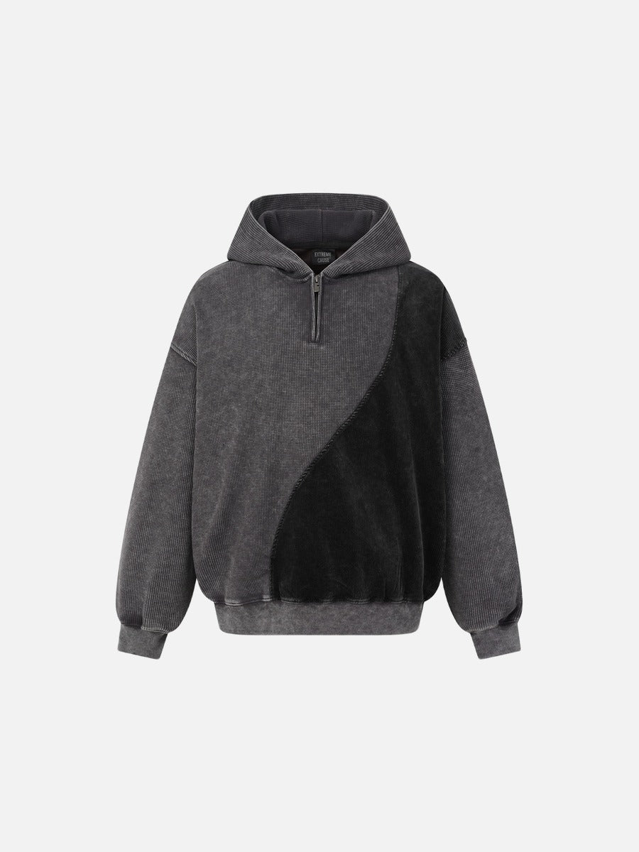 Two-Tone Wavy Seam Hooded Pullover