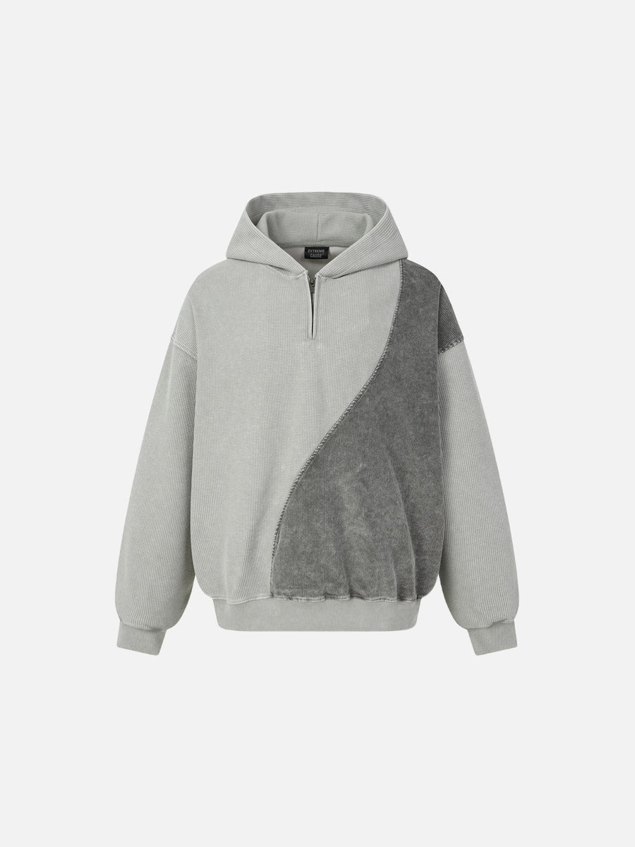 Two-Tone Wavy Seam Hooded Pullover