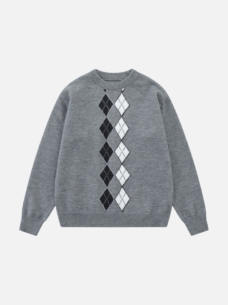 Vertical Argyle Pattern Knit Sweater