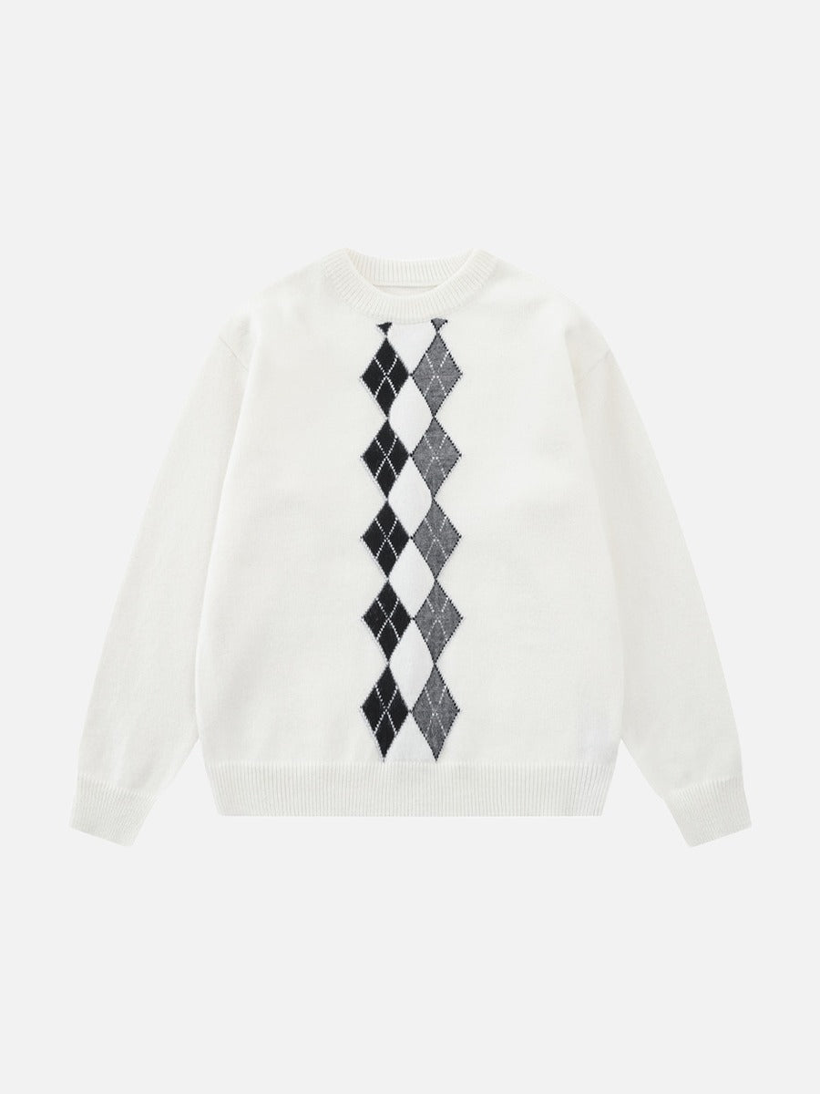 Vertical Argyle Pattern Knit Sweater