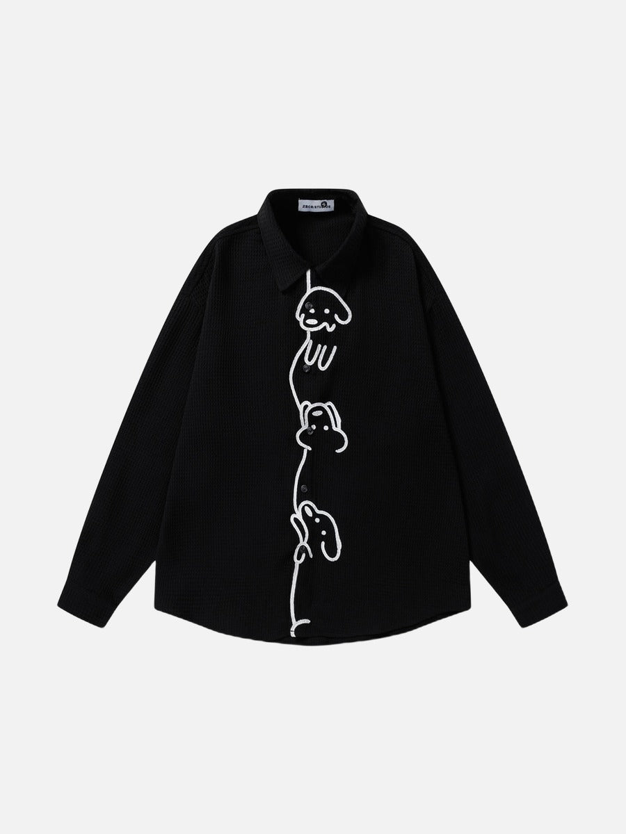 Waffle Knit Cartoon Dog Graphic Shirt