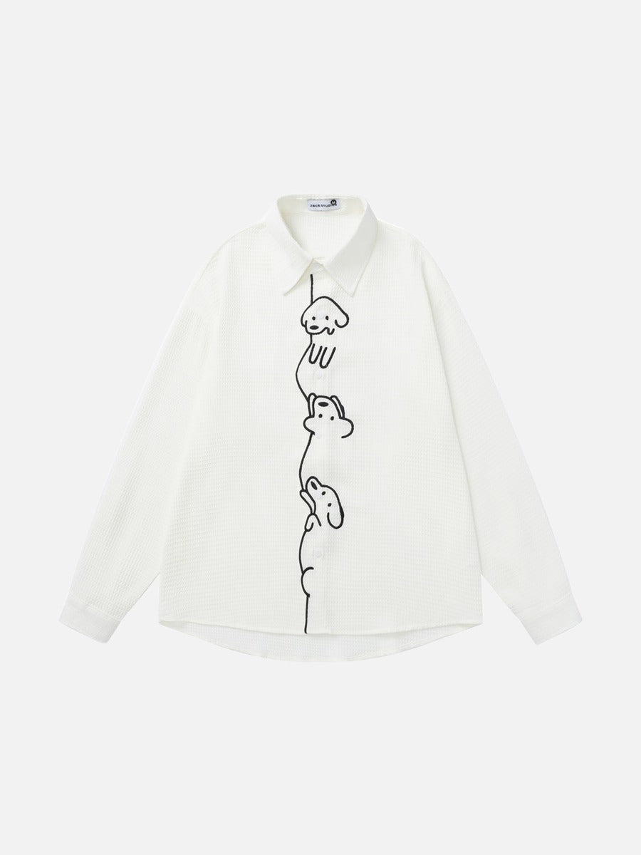 Waffle Knit Cartoon Dog Graphic Shirt