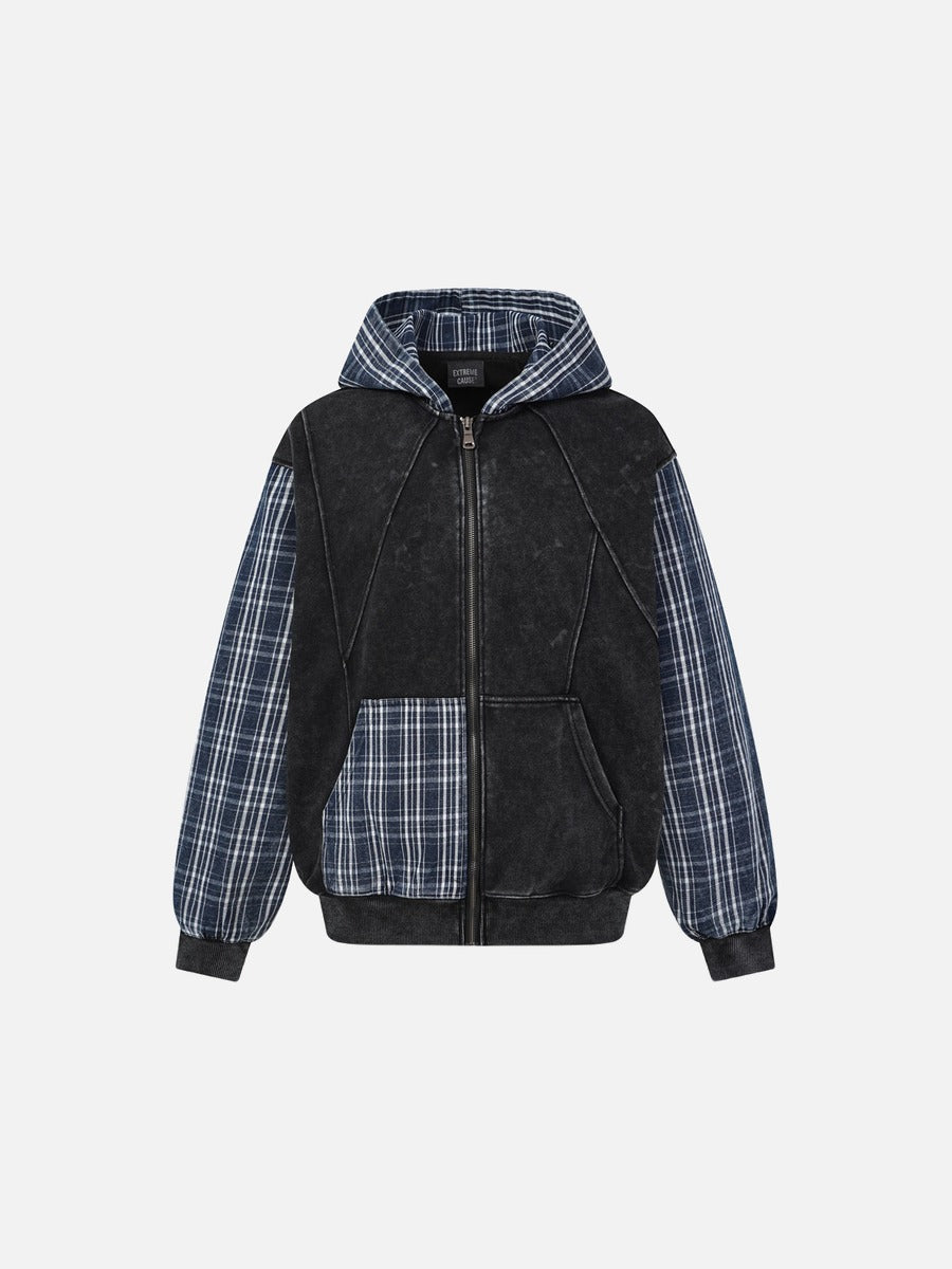 Washed Grey and Black Plaid Oversized Jacket