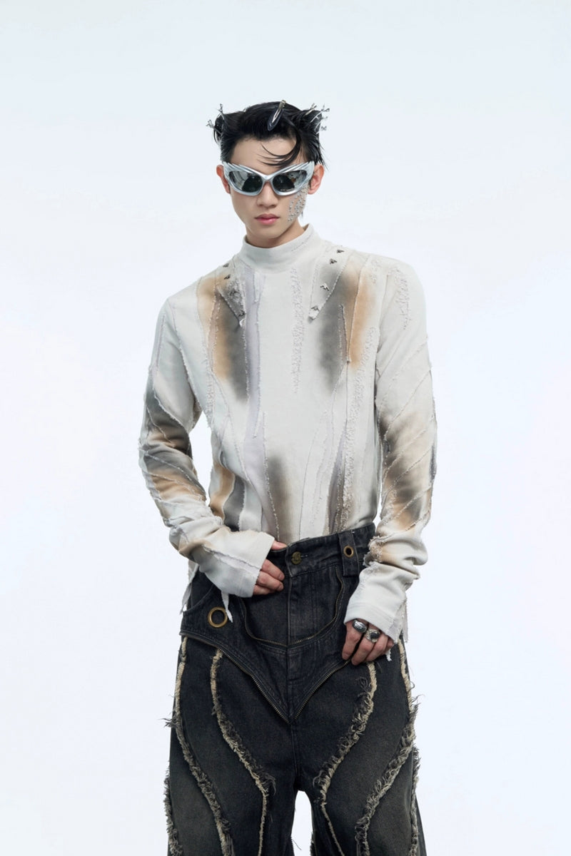 Schwerer Rollkragenpullover mit Farbverlauf und Batikmuster