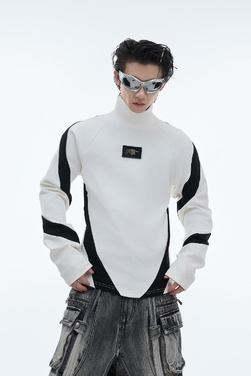 Farbblock-Rollkragenpullover, schmal geschnittene Basisschicht