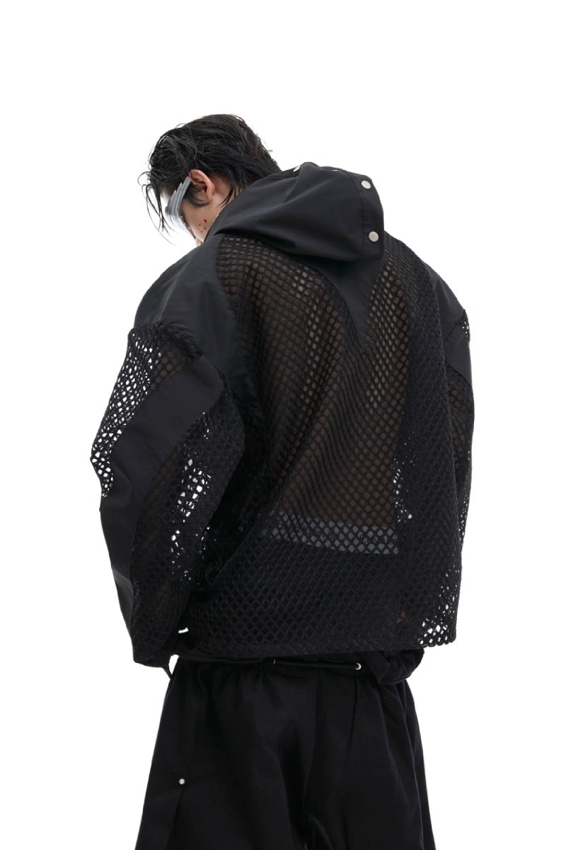 Punk-Kapuzenpullover aus transparentem Mesh