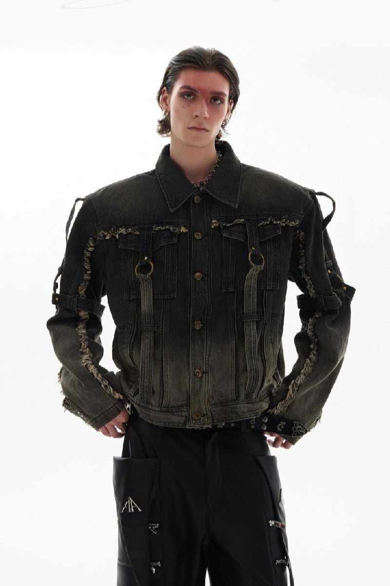 Jeansjacke mit Farbverlauf im Used-Look