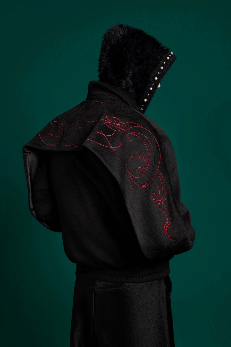 Bestickte Cleanfit-Wolljacke