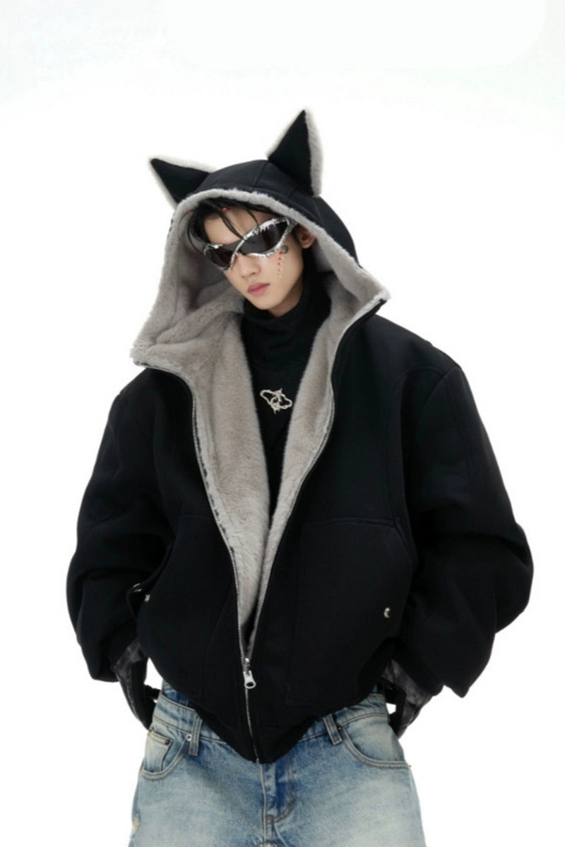 Veste réversible à capuche en fausse fourrure avec oreilles