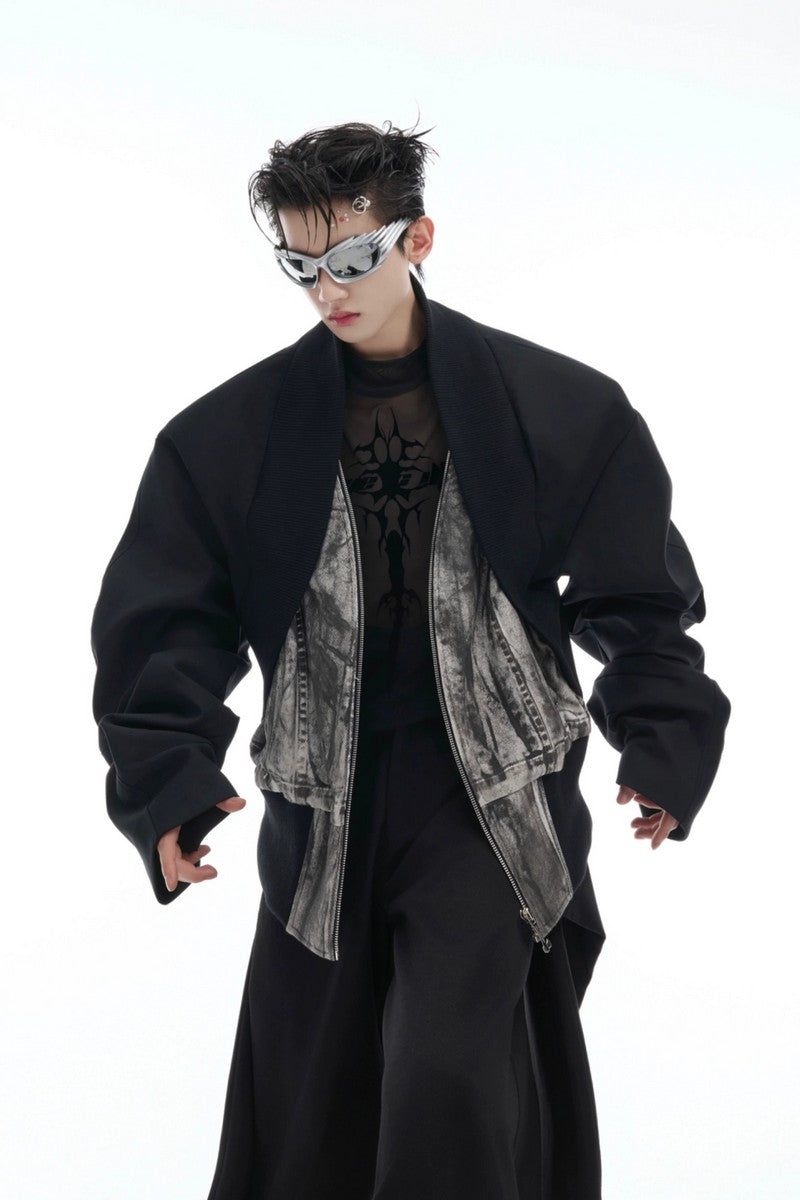 Patchwork-Jacke aus Denim im Lagen-Design
