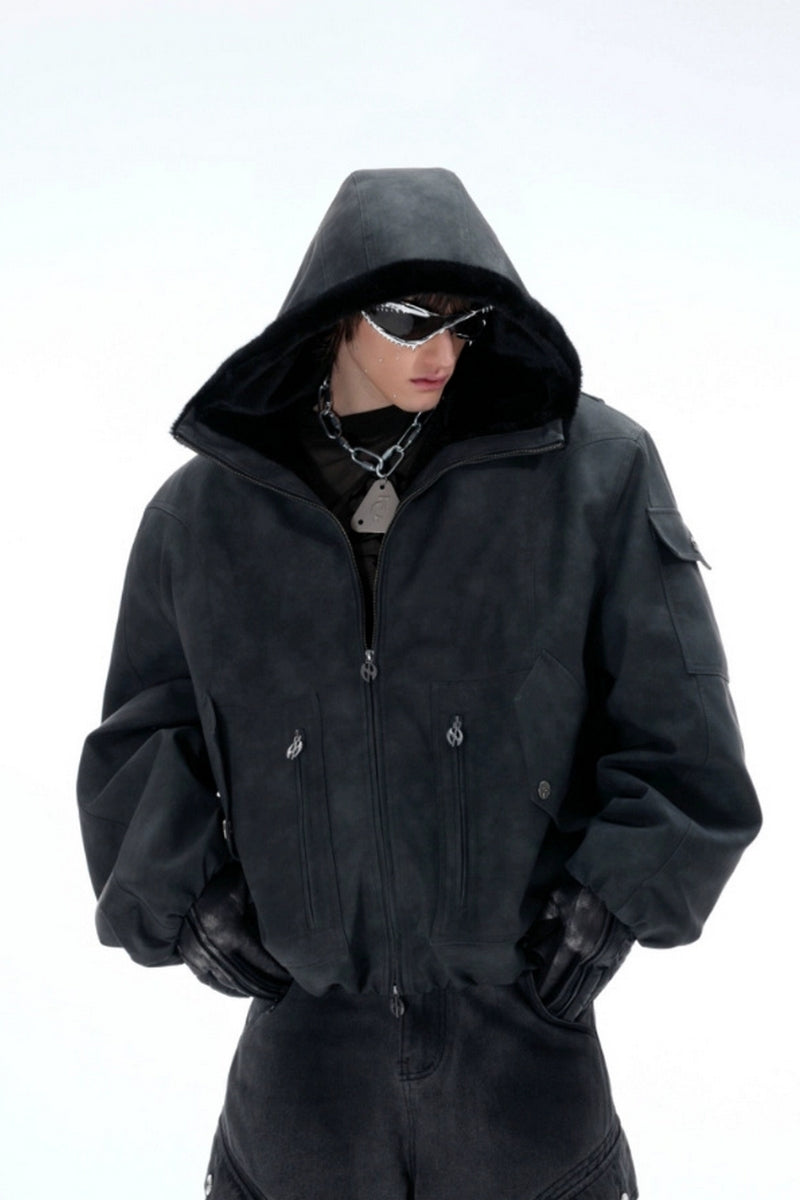 Veste à capuche réversible à effet vieilli