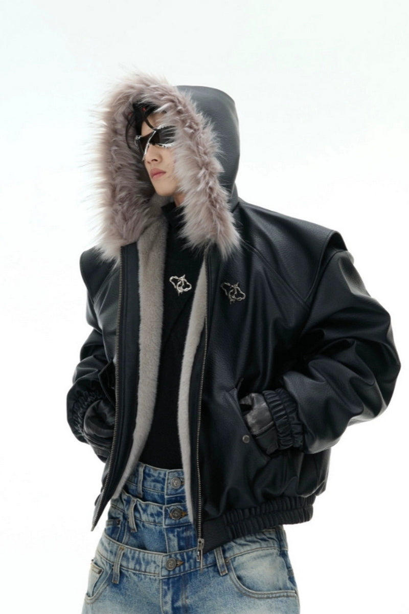 Veste réversible à capuche en fausse fourrure PU