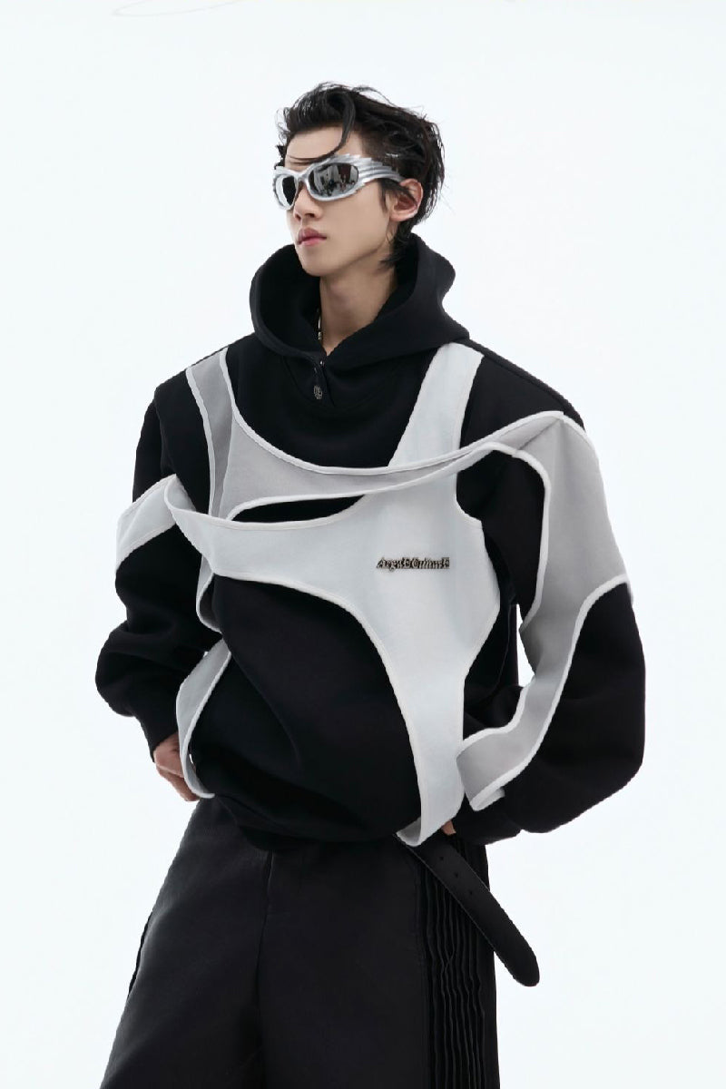 Lagenlook-Kapuzenpullover mit Farbblockmuster und Trägern