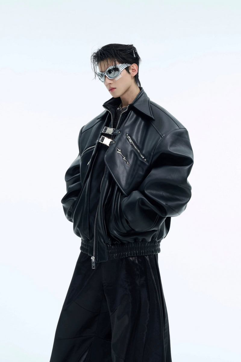 Doppellagige Bikerjacke mit Metallschnalle