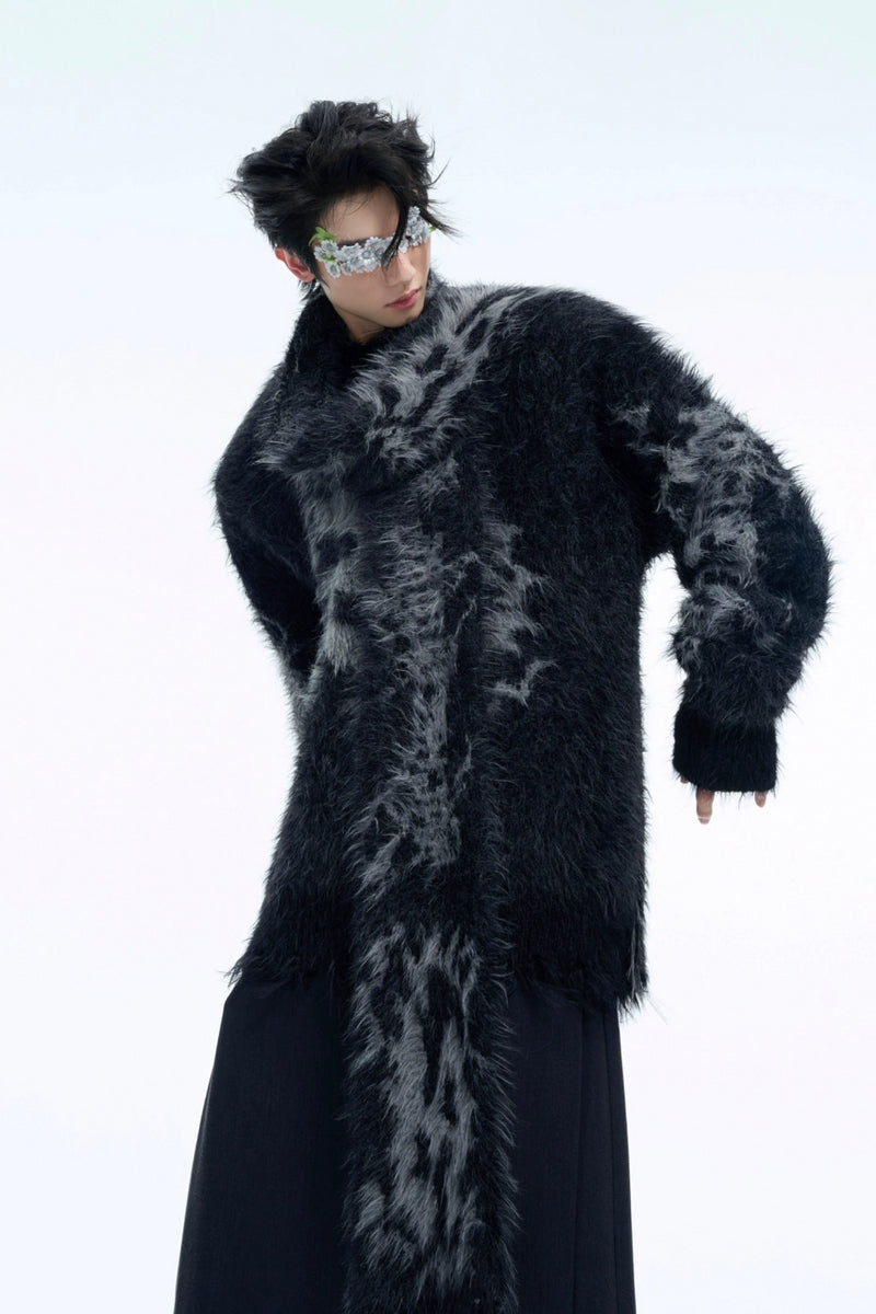 Farbblock-Mohair-Strick-Hoodie-Pullover