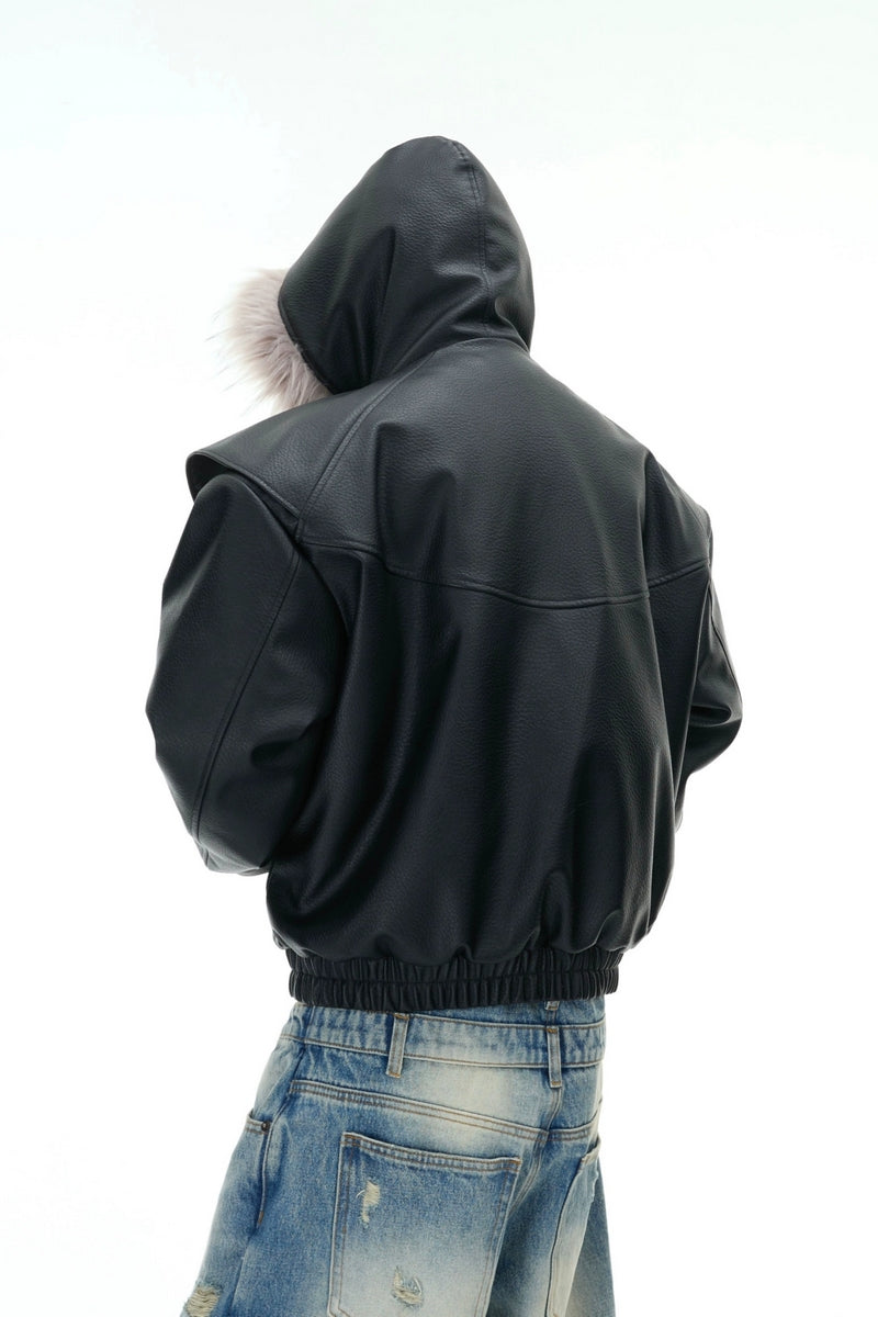 Veste réversible à capuche en fausse fourrure PU