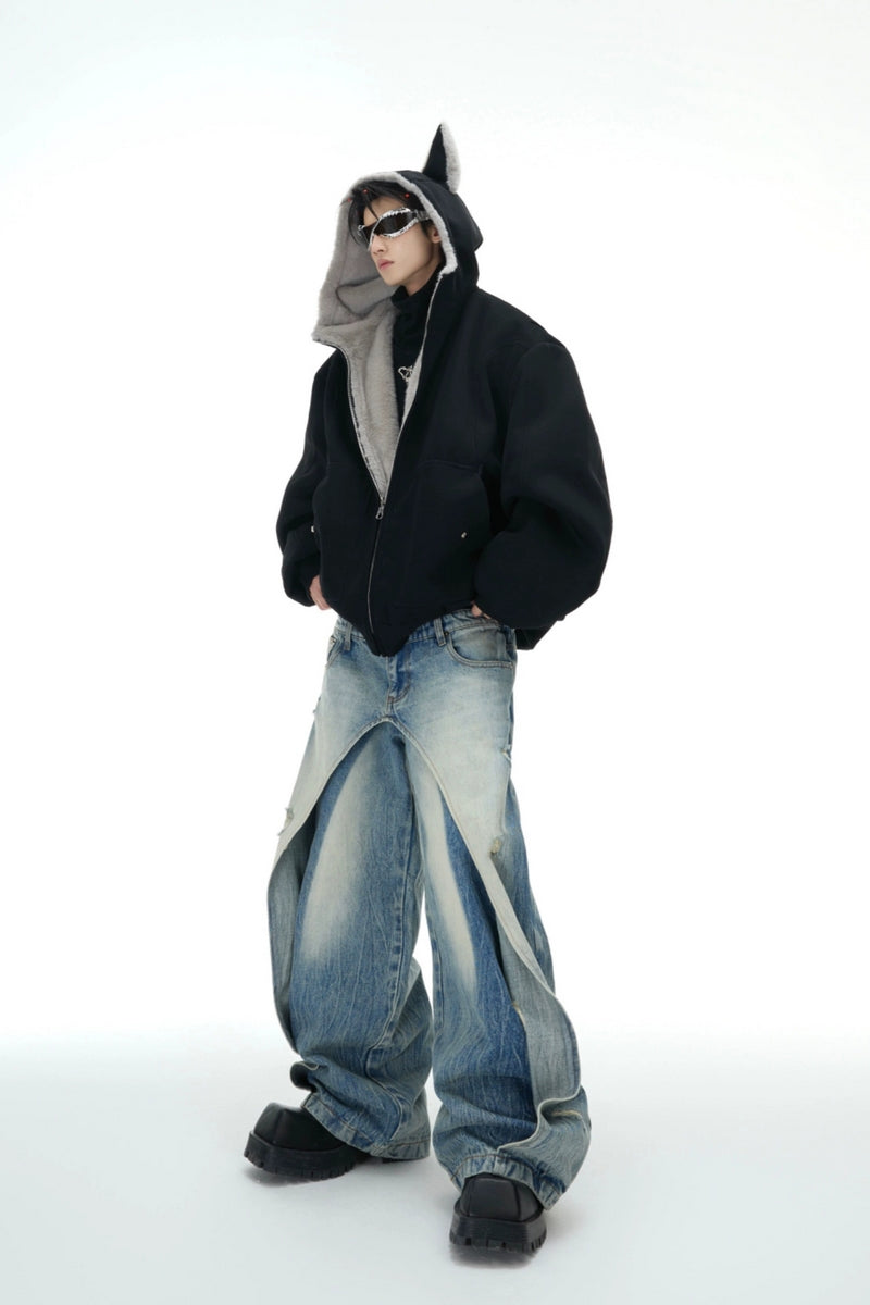 Veste réversible à capuche en fausse fourrure avec oreilles