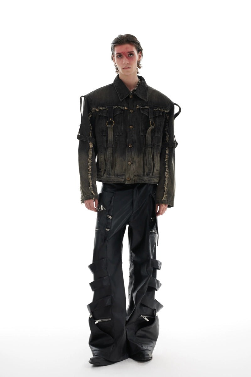 Jeansjacke mit Farbverlauf im Used-Look