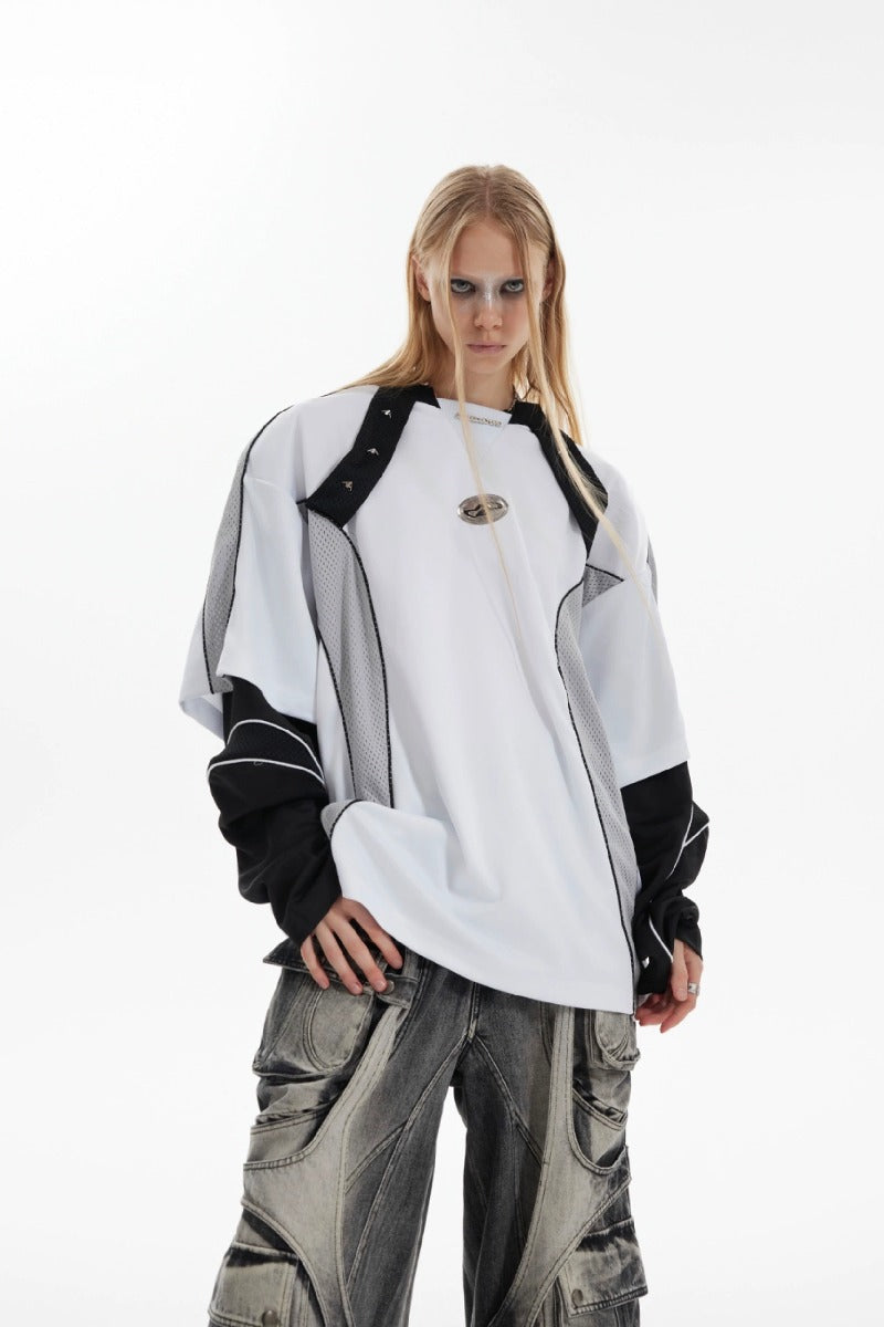 Patchwork-Sweatshirt mit gepolsterten Schultern
