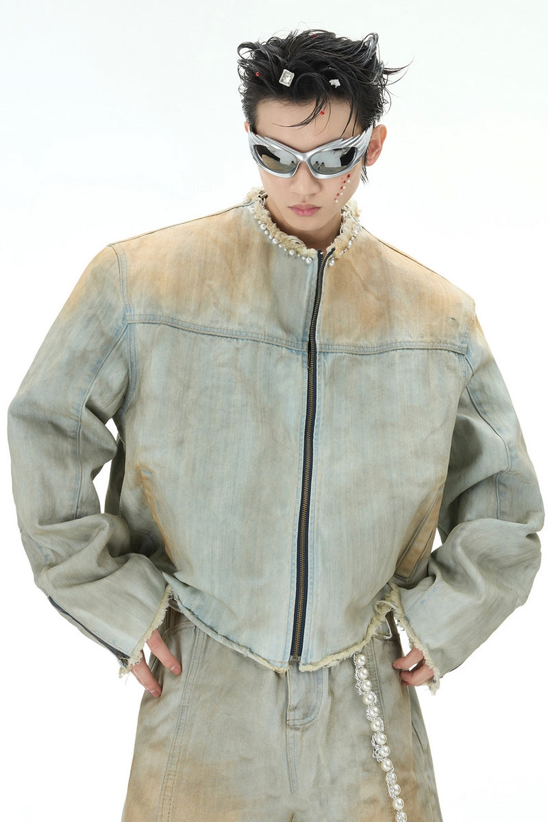 Veste en jean à accents nacrés