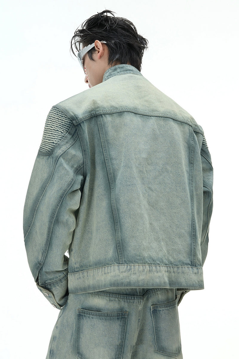 veste en jean vintage délavée et perforée