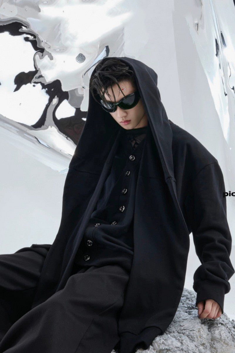 Lagenlook-Oversize-Kapuzenpullover mit Reißverschluss
