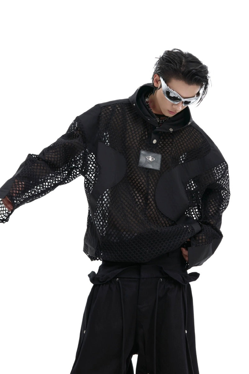 Punk-Kapuzenpullover aus transparentem Mesh