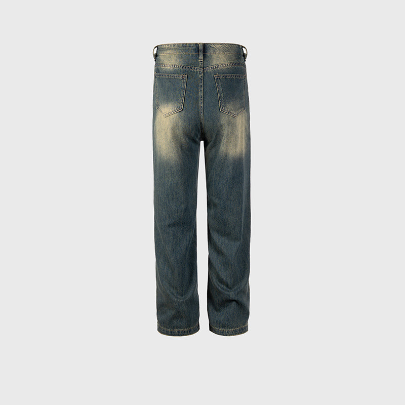 Unisex Washed Grinding Straight Jeans