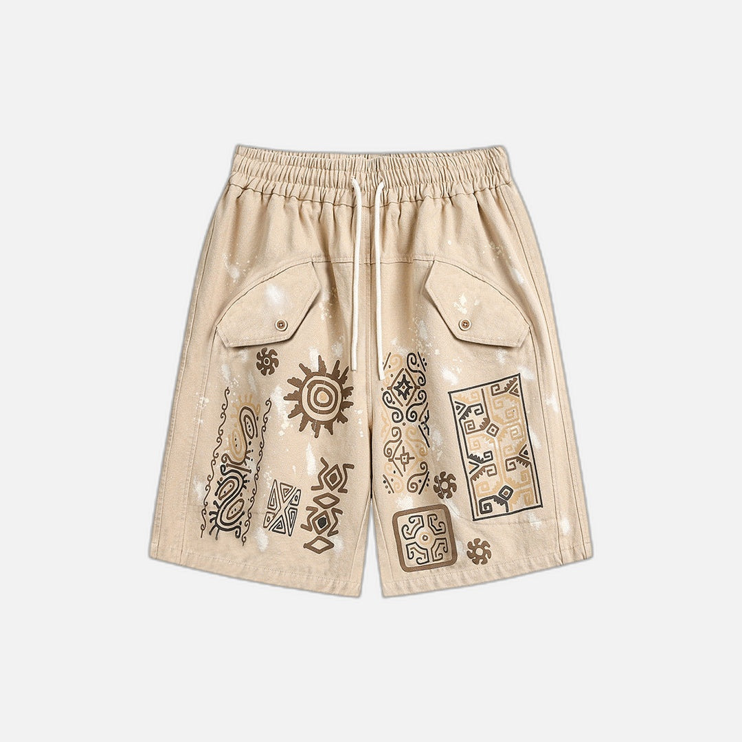 Kurze Shorts mit Graffiti-Print, locker geschnitten